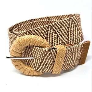 VINCE CAMUTO WIDE WOVEN STATEMENT BELT NATURAL MULTI TAN WOMEN M SUMMER RESORT